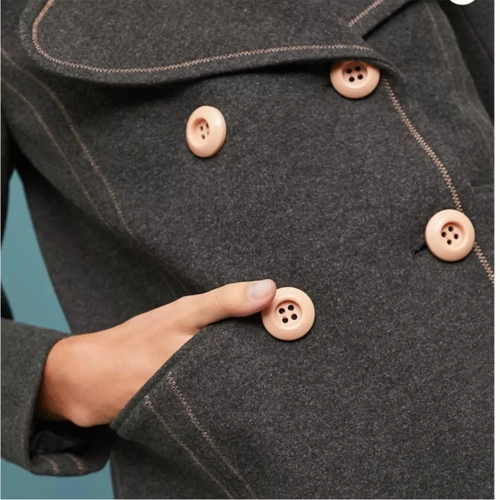 Anthropologie x ettwa Dark Gray Double Breasted Cropped jacket size 2